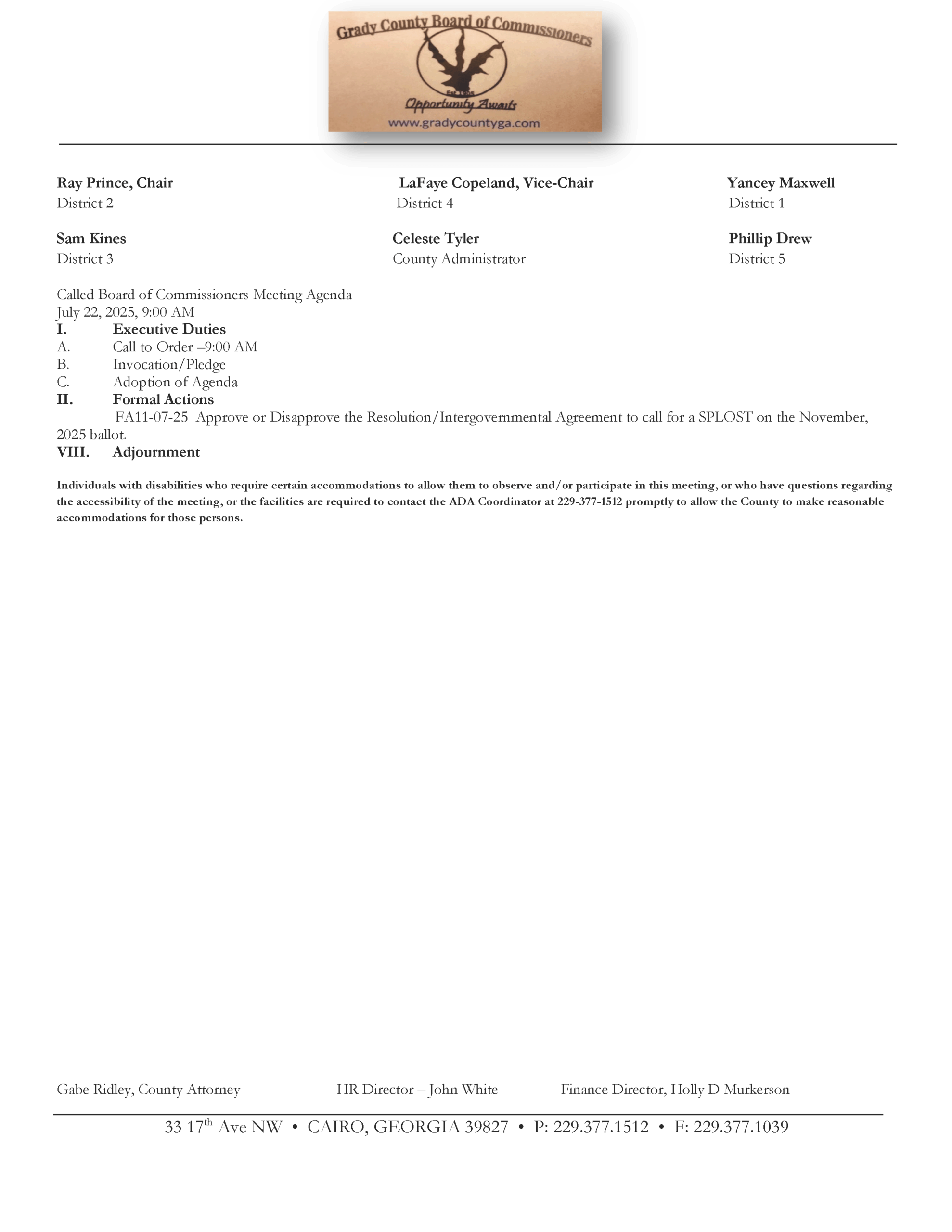 Agenda 07-22-25 Called Meeting