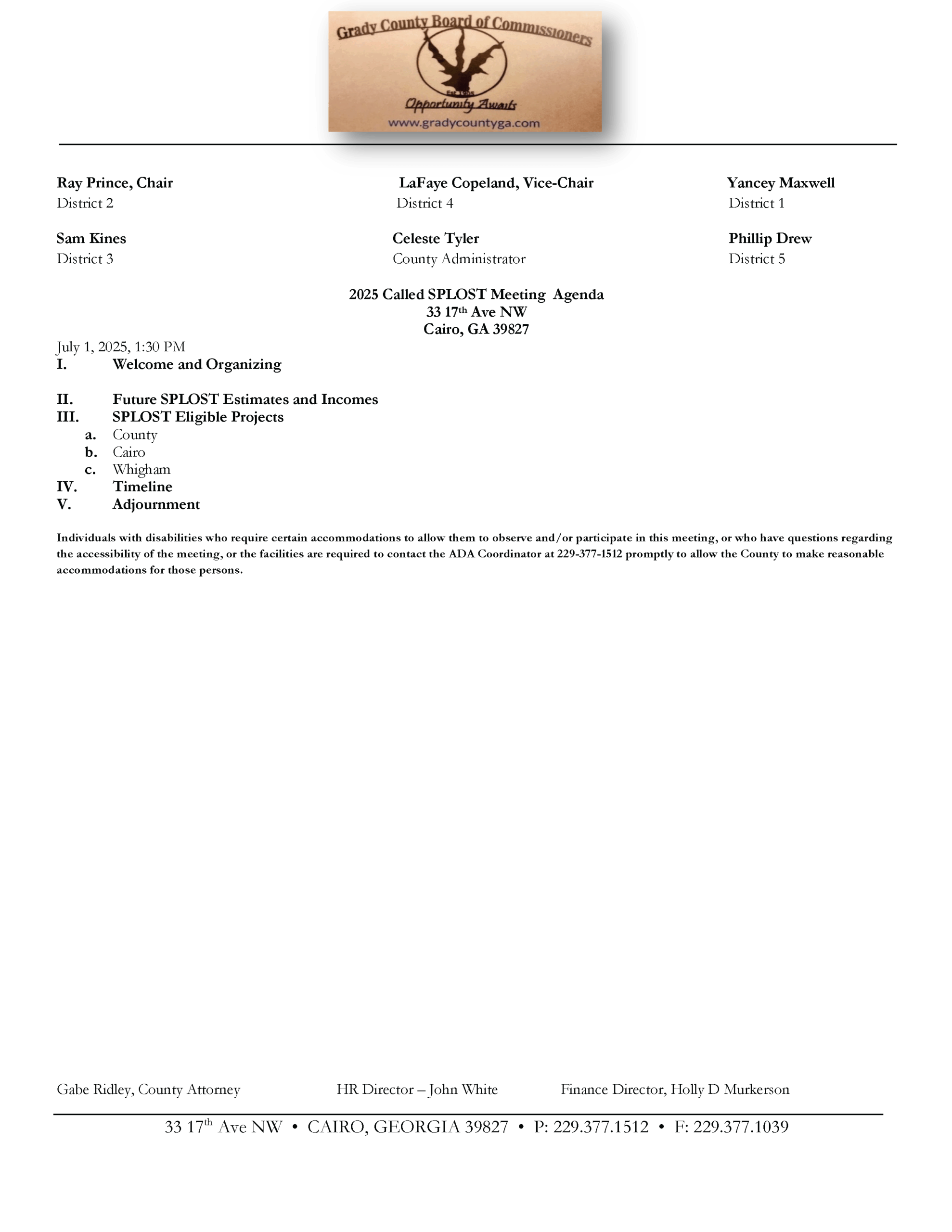 Called SPLOST Meeting 7-1-25 Agenda